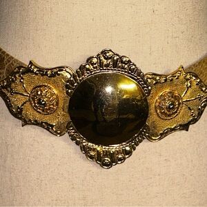 Alexis Kirk ~ Vintage (1980’s) Italy Etruscan Gold Gilt Metal Ornate Buckle Belt